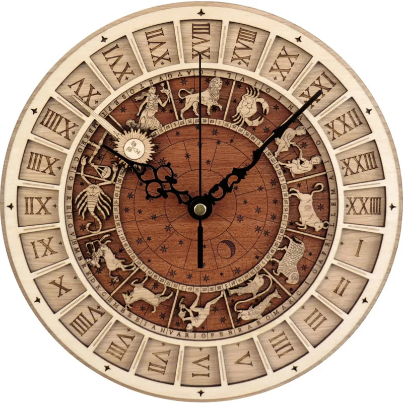 30 см Венецианские Астрономические Деревянные Часы Креативные Настенные Часы Кварцевые Часы Двенадцать Созвездий Настенные Часы Гостиная Домашний Декор Изображение 0