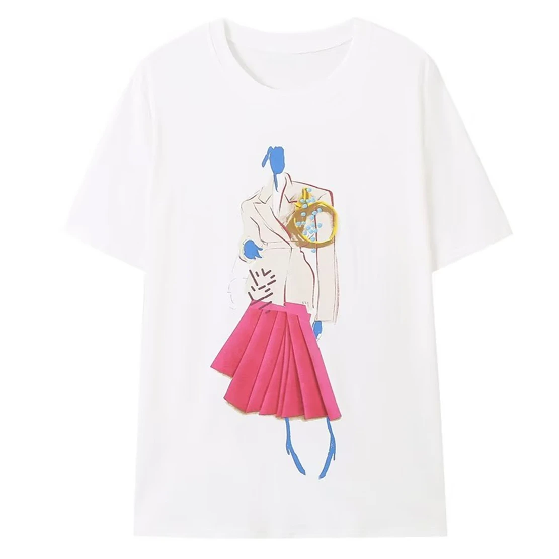 Dave & Di England Винтажные белые модные уличные футболки с ручной росписью для девочек, женские футболки с круглым вырезом и мультяшным рисунком, повседневные для Изображение 0