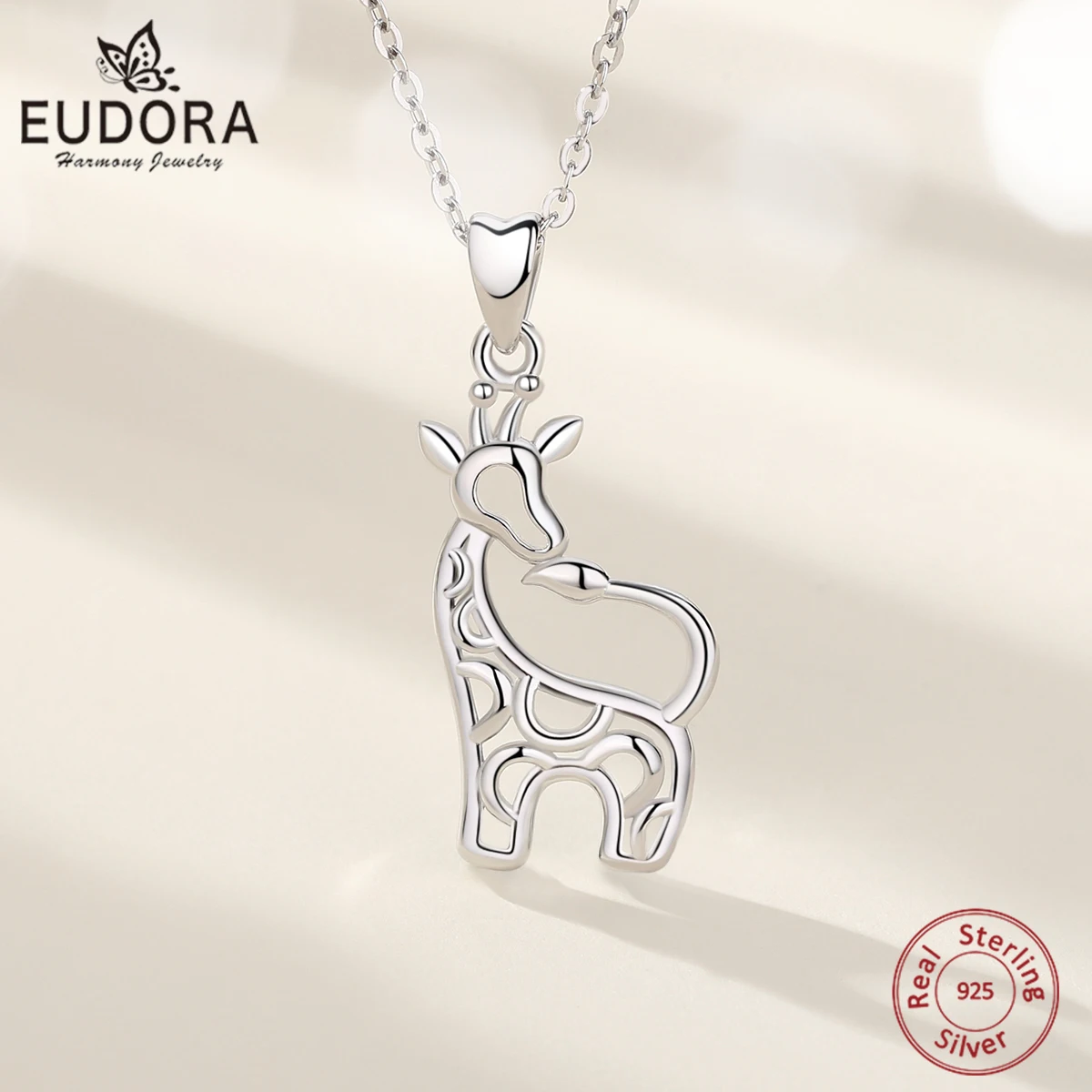 Eudora, 100% Стерлинговое серебро 925 Пробы, милый кулон с жирафом для женщин, Простое ожерелье с жирафом, украшения для животных, подарок для вечеринки Изображение 0