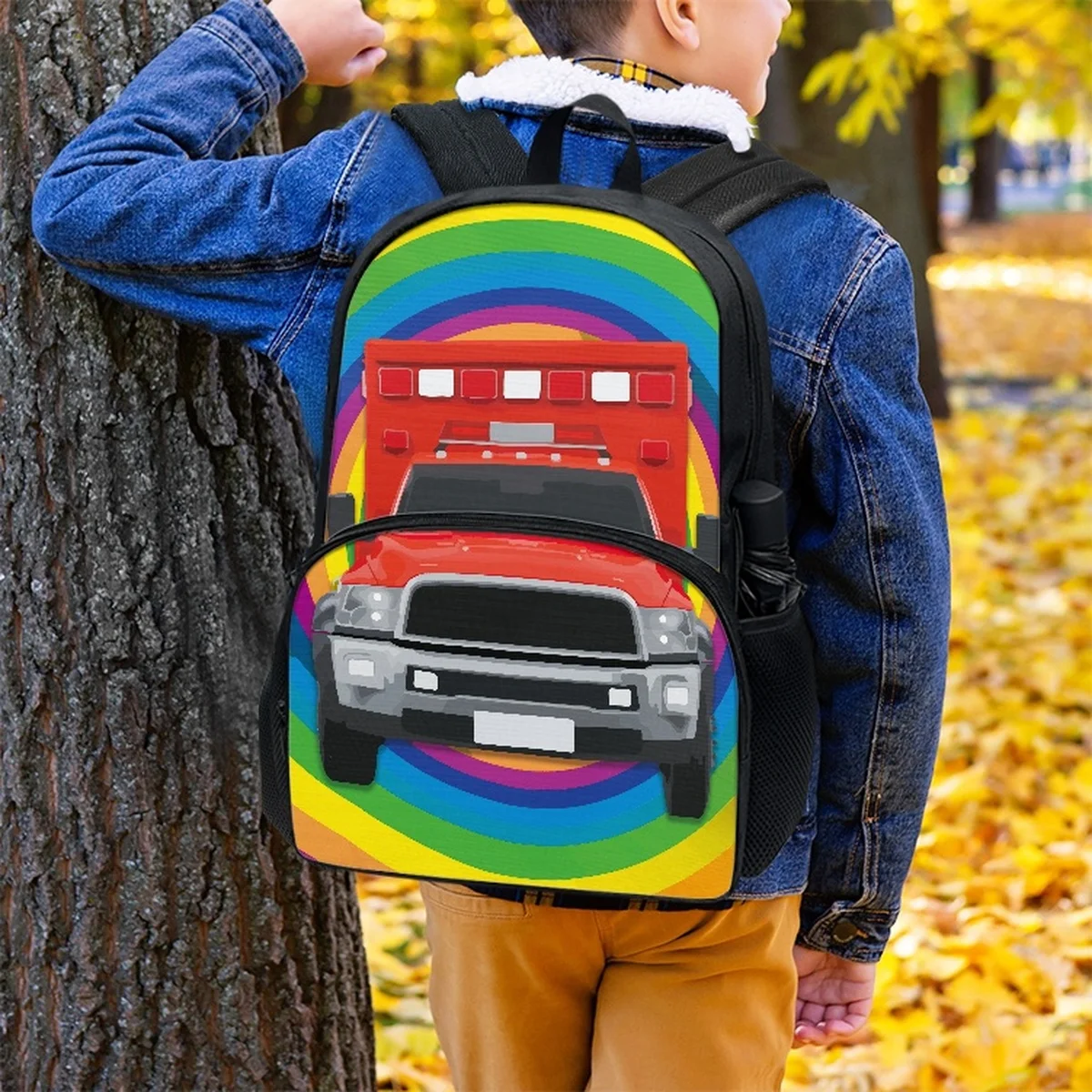 FORUDESIGNS/ Школьные сумки с рисунком радужного мультяшного автомобиля, рюкзаки для учащихся начальной школы, простые водонепроницаемые сумки для книг, разнообразные сумки Изображение 0