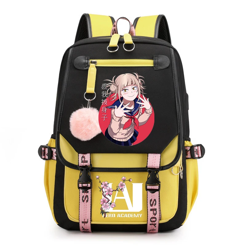 Аниме Противоугонная Usb-сумка для книг My Hero Academia Toga Himiko Kawaii Школьные сумки для подростков, дорожная сумка для студентов, холщовый рюкзак для женщин Изображение 0