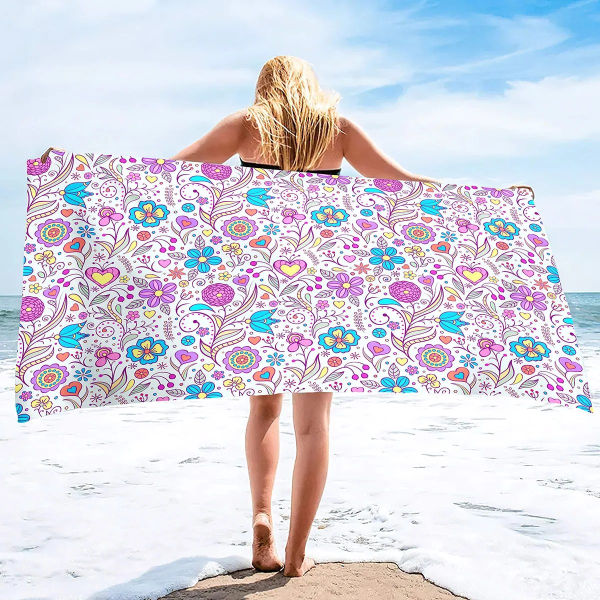 Пляжное полотенце из микрофибры с цветочным рисунком в стиле бохо, без песка, Тонкое, быстросохнущее, сверхабсорбирующее, Негабаритные, большие, легкие, сверхабсорбирующие полотенца Изображение 0