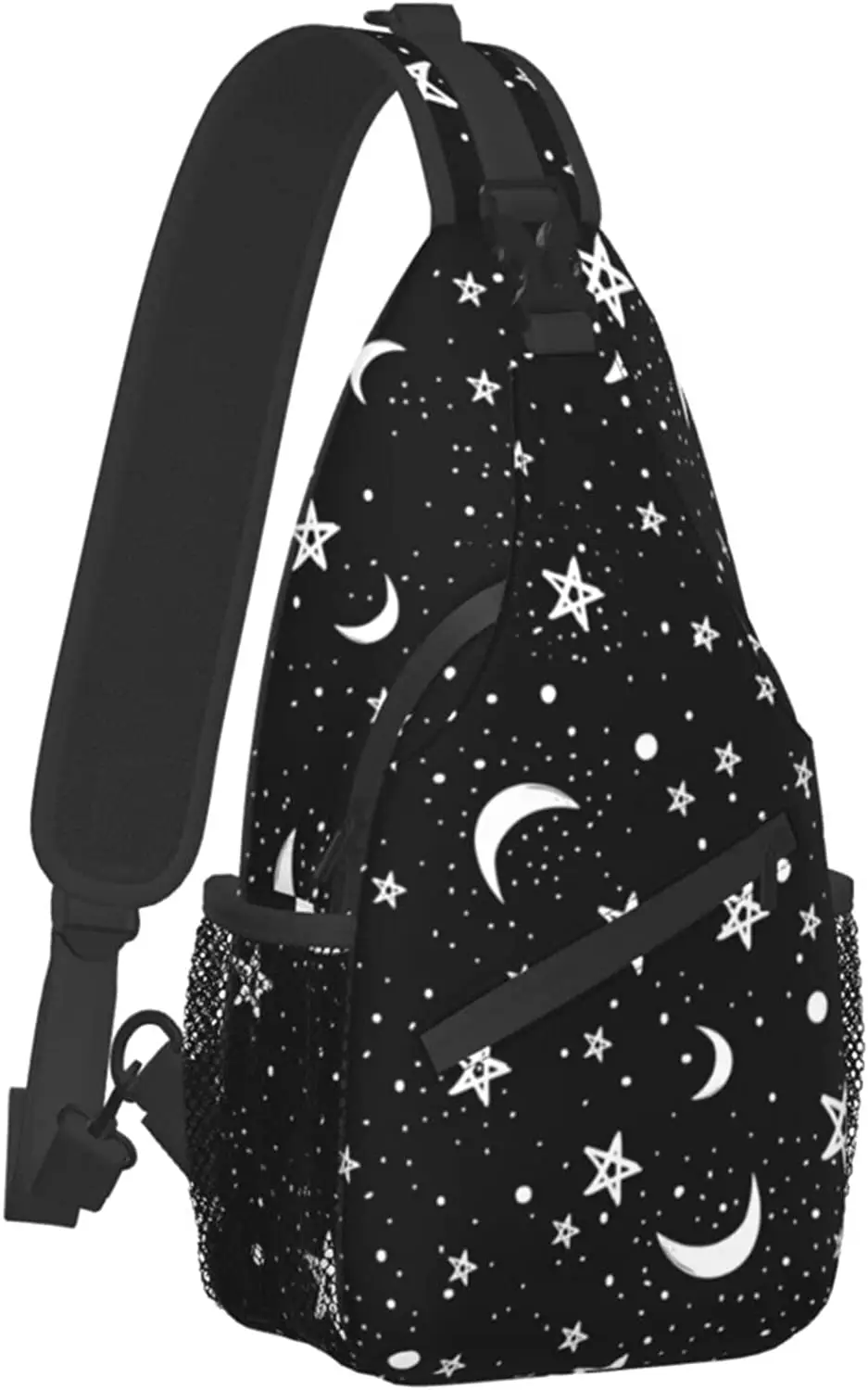Рюкзак-слинг Black Moons White Stars унисекс, нагрудные сумки через плечо, походный рюкзак, сумка через плечо для бегунов, занимающихся спортивным скалолазанием Изображение 0
