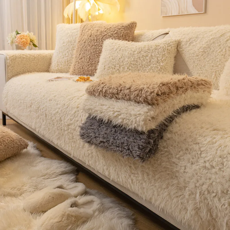 Современный модный зимний толстый противоскользящий универсальный секционный чехол для дивана, супер Мягкое длинное плюшевое полотенце для дивана, стеганый бархатный чехол для дивана Изображение 0