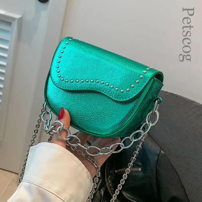 Сумки через плечо для женщин 2023 Y2K Зеленая мини-сумочка, глянцевая сумка через плечо из искусственной кожи, роскошные брендовые женские сумки для подмышек, серебро Изображение 0