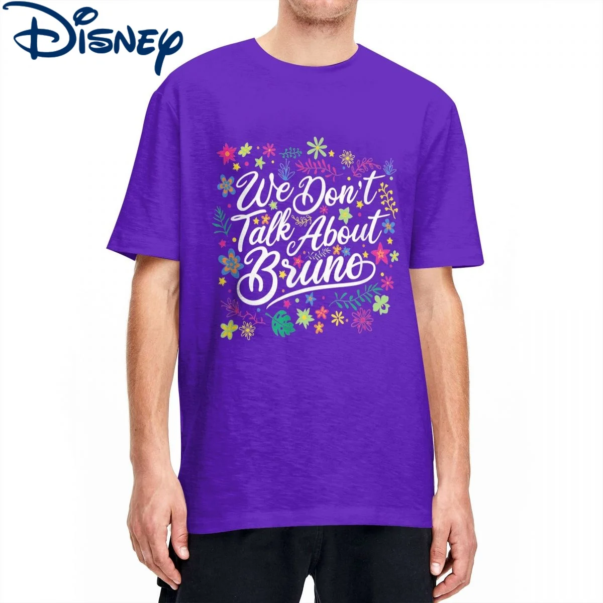 Футболка Disney Encanto Для Мужчин И Женщин, Хлопковые футболки с круглым вырезом, Мы не говорим о футболке Bruno с цветочным рисунком и коротким рукавом, Топы 6XL Изображение 0
