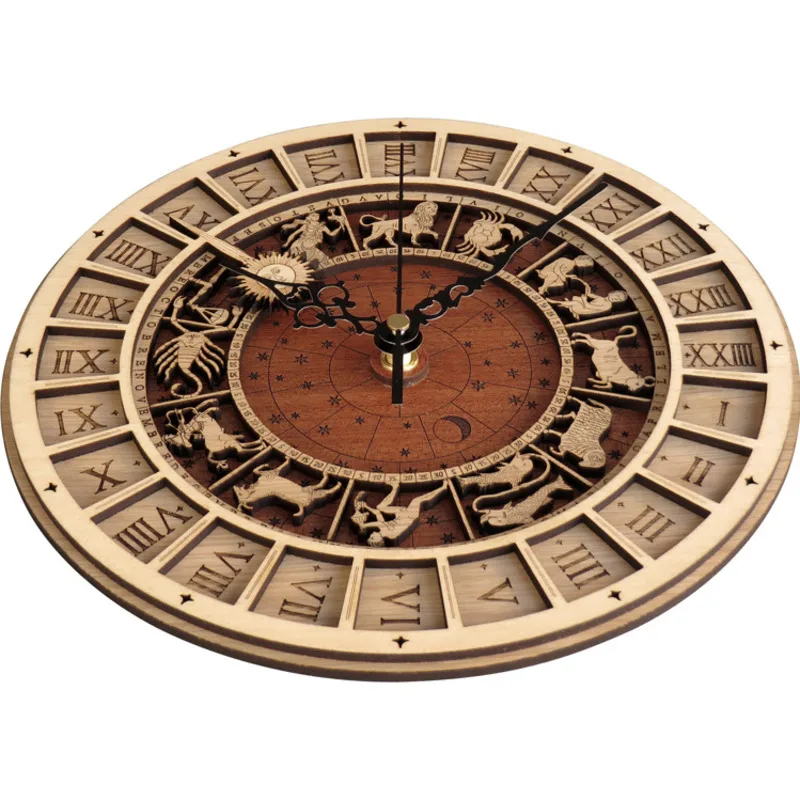 30 см Венецианские Астрономические Деревянные Часы Креативные Настенные Часы Кварцевые Часы Двенадцать Созвездий Настенные Часы Гостиная Домашний Декор Изображение 1