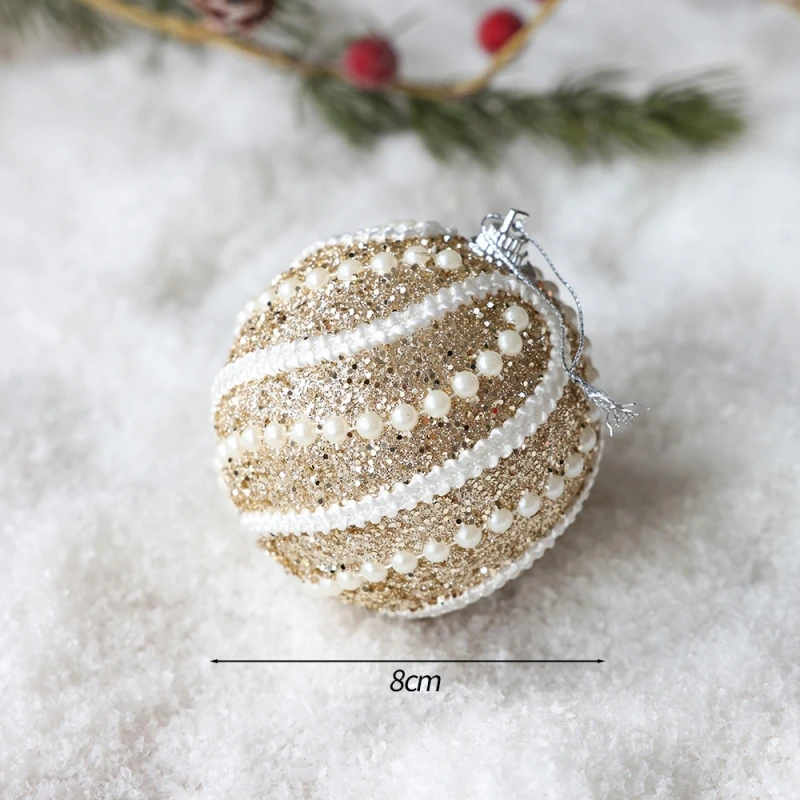 8-сантиметровое украшение для рождественского шара с золотым поролоном и жемчугом, Небьющееся подвесное украшение для рождественской елки Изображение 1