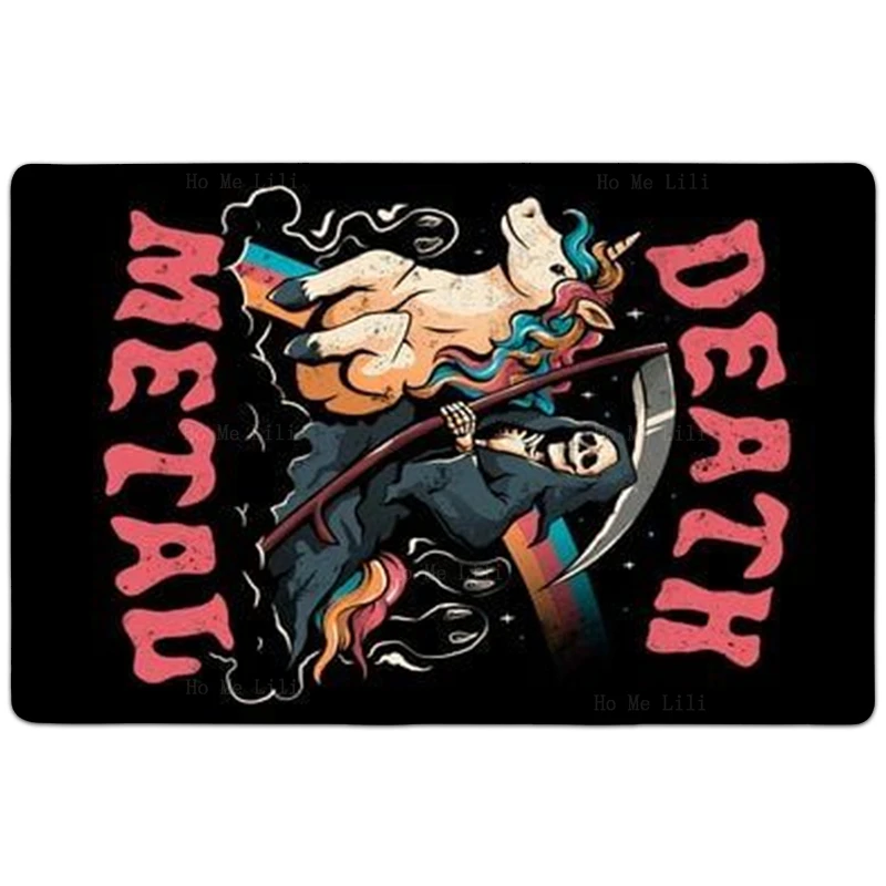 Grim Reaper Верхом на единороге, Дэт-метал, Бессмертная музыка джунглей, Череп Лошади, Психоделические Фланелевые коврики для пола Изображение 1