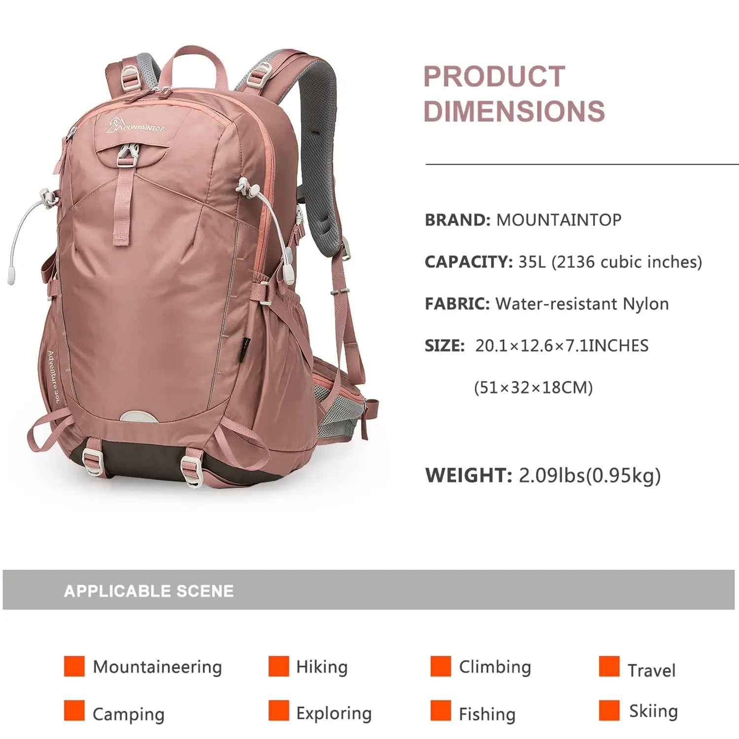 Женский походный рюкзак MOUNTAINTOP 35L с дождевиками и молниями YKK для пеших походов, кемпинга, езды на велосипеде и путешествий Изображение 1