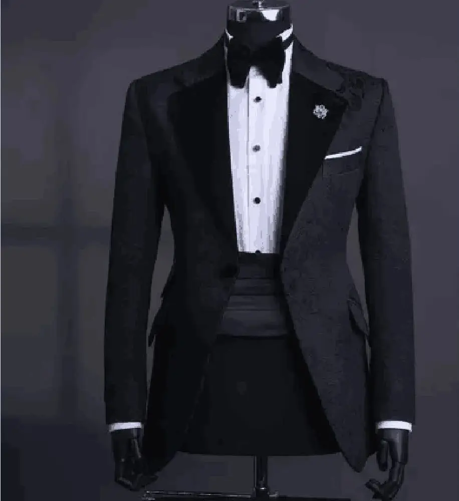 Красивый приталенный мужской костюм, цельный пиджак, новая черная жаккардовая одежда для официальных мероприятий для джентльменов Изображение 1