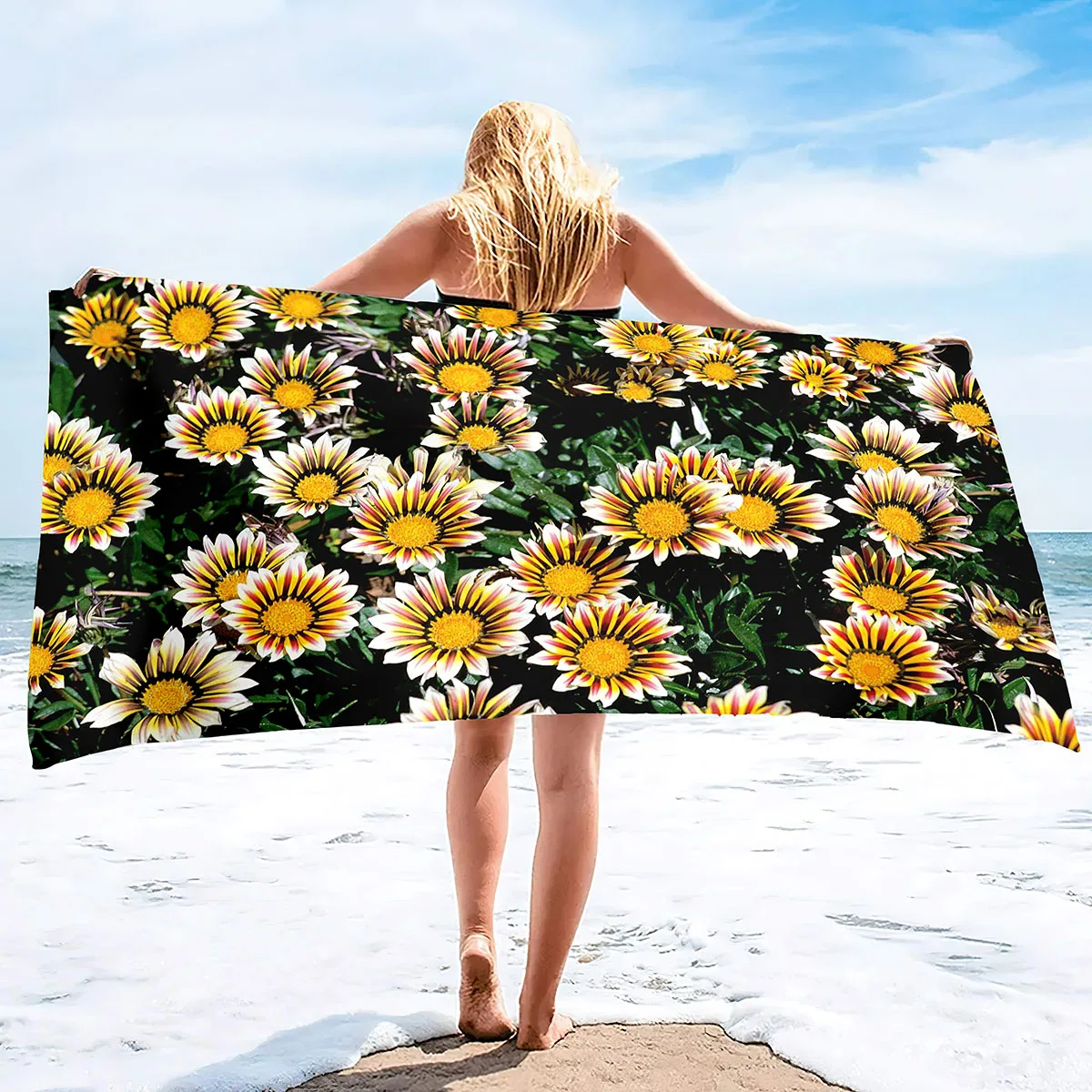 Пляжное полотенце из микрофибры с цветочным рисунком в стиле бохо, без песка, Тонкое, быстросохнущее, сверхабсорбирующее, Негабаритные, большие, легкие, сверхабсорбирующие полотенца Изображение 1