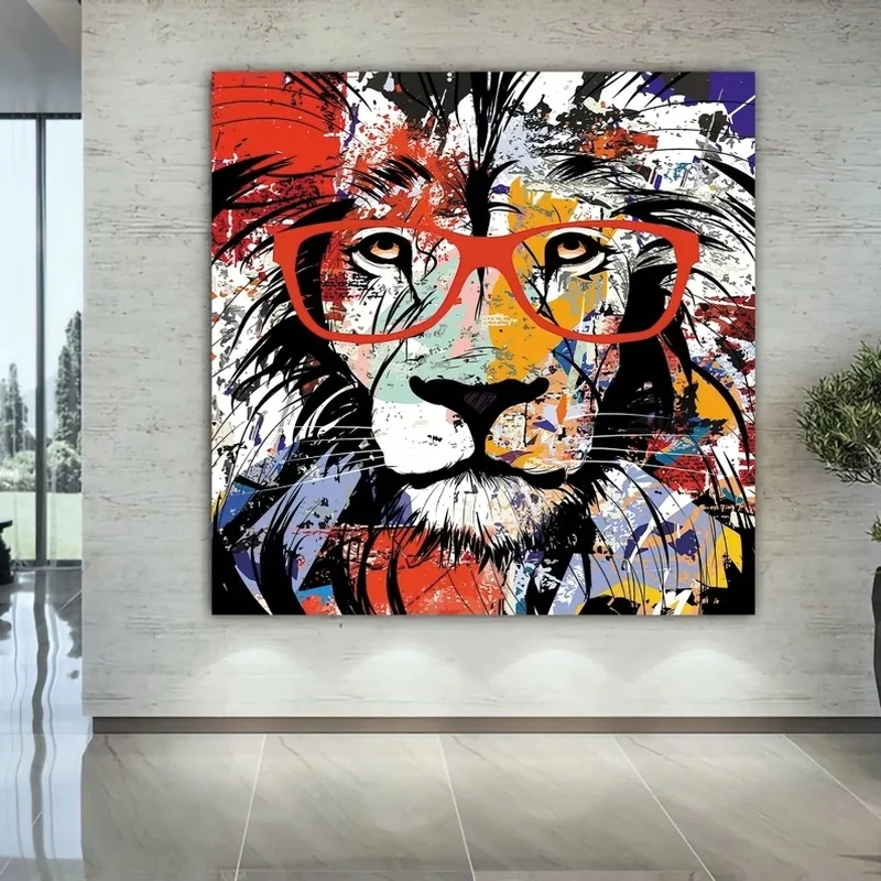 Современный лев, абстрактный поп-арт, настенный холст, красочный настенный плакат с изображением животных и картина для декора гостиной Без рамки Изображение 1