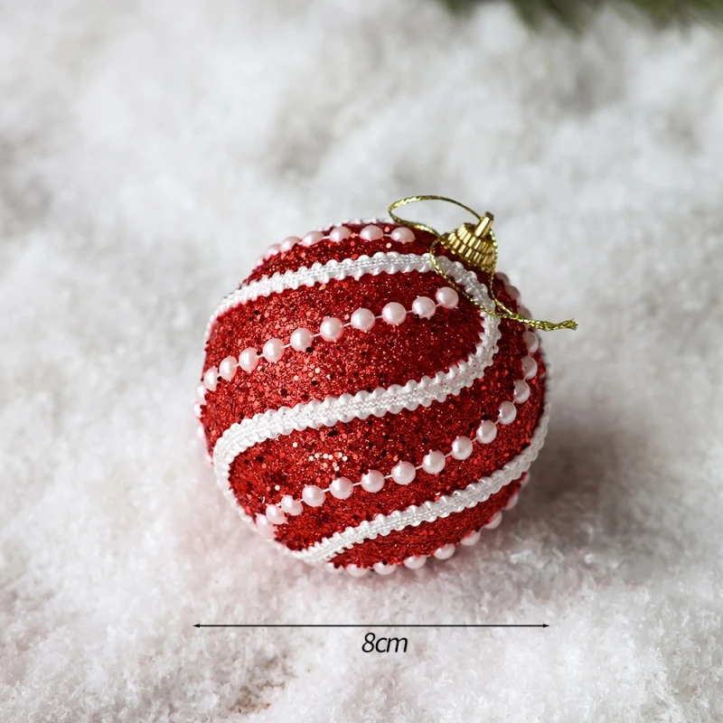 8-сантиметровое украшение для рождественского шара с золотым поролоном и жемчугом, Небьющееся подвесное украшение для рождественской елки Изображение 2