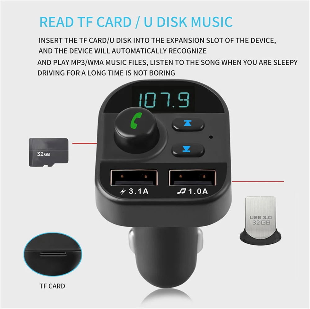 Bluetooth FM-Передатчик Аудио Aux Модулятор Двойной USB Быстрое Автомобильное Зарядное Устройство Bluetooth Громкая Связь Автомобильный Комплект Автомобильное Радио MP3-Плеер Изображение 2