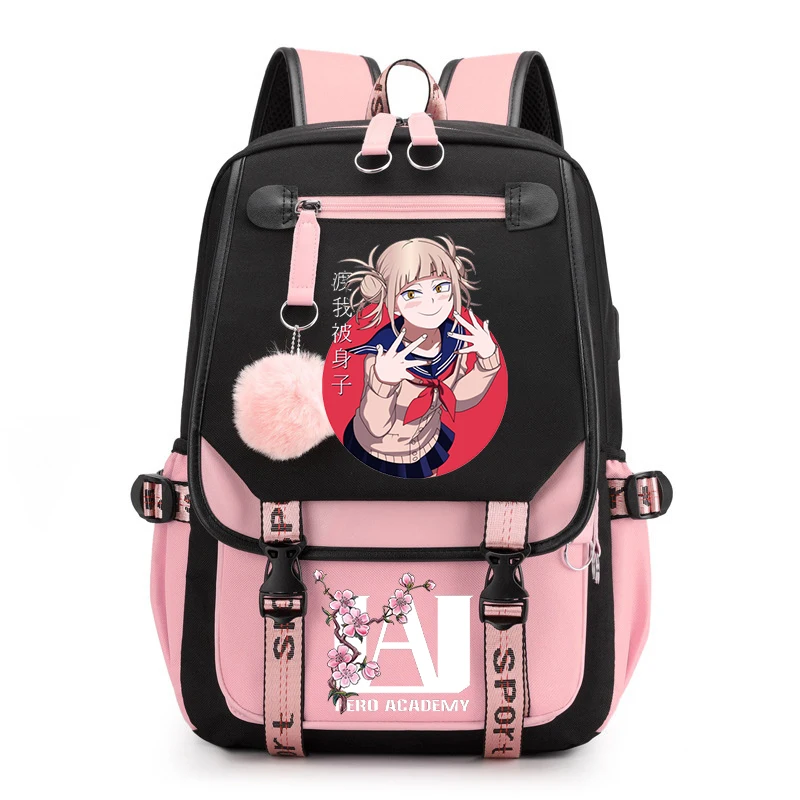 Аниме Противоугонная Usb-сумка для книг My Hero Academia Toga Himiko Kawaii Школьные сумки для подростков, дорожная сумка для студентов, холщовый рюкзак для женщин Изображение 2
