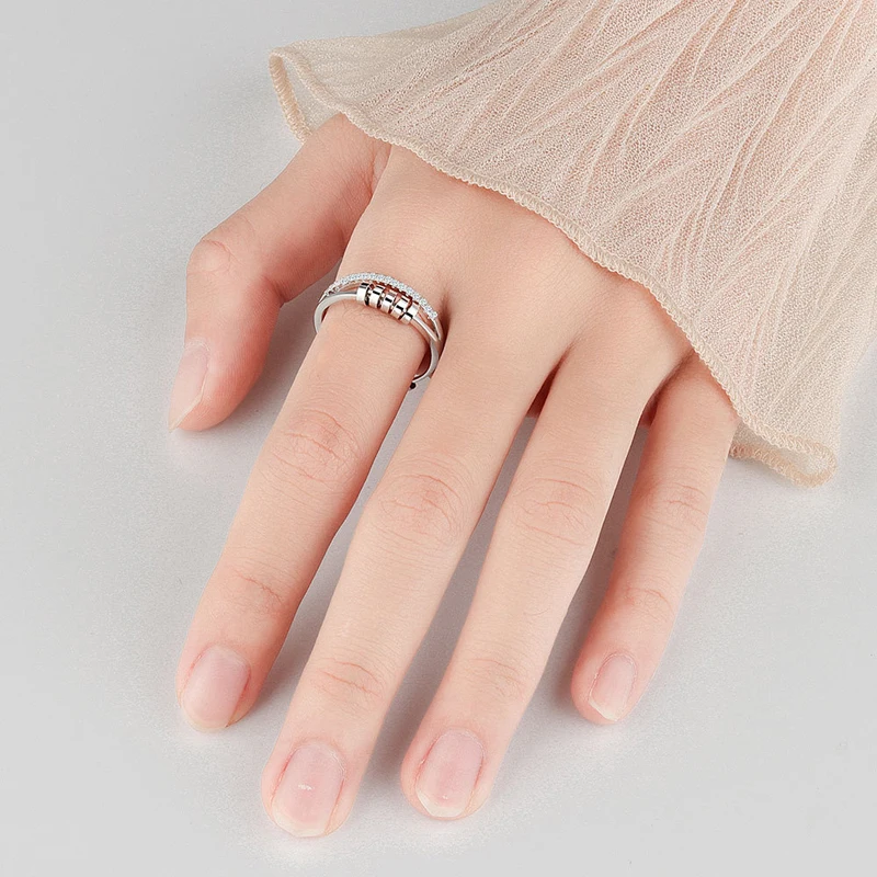 Геометрическое кольцо KOFSAC, подвижные бусины, кольца для женщин, ювелирные изделия из стерлингового серебра 925 пробы, женское модное кольцо с цирконием в 2022 году Изображение 2