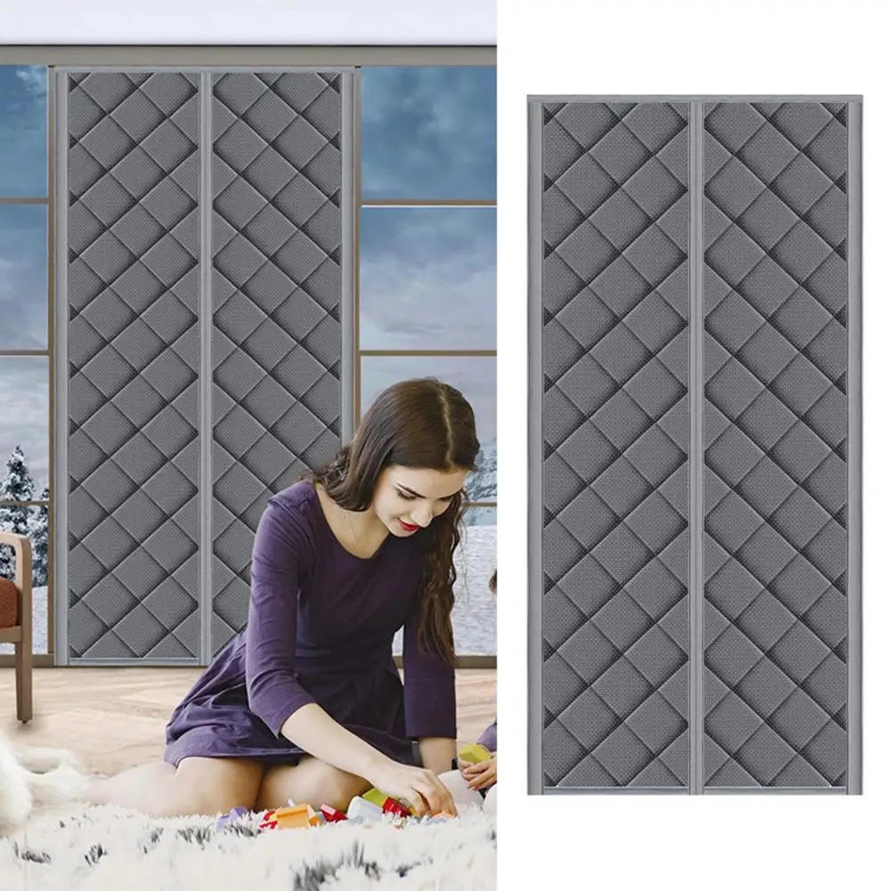 Изолированная дверная занавеска с магнитным экраном громкой связи, изолированная тепловая дверная занавеска с защитой от ветра на зиму Изображение 2