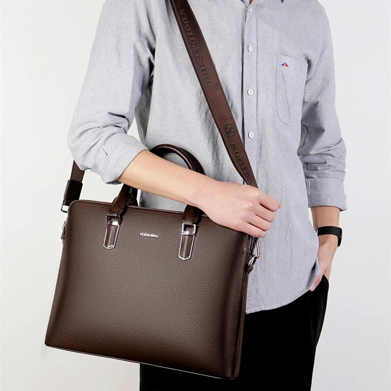 Новый роскошный деловой мужской портфель из натуральной коровьей кожи Большой емкости, мужская сумка через плечо, мужская сумка-мессенджер, компьютерные сумки Изображение 2