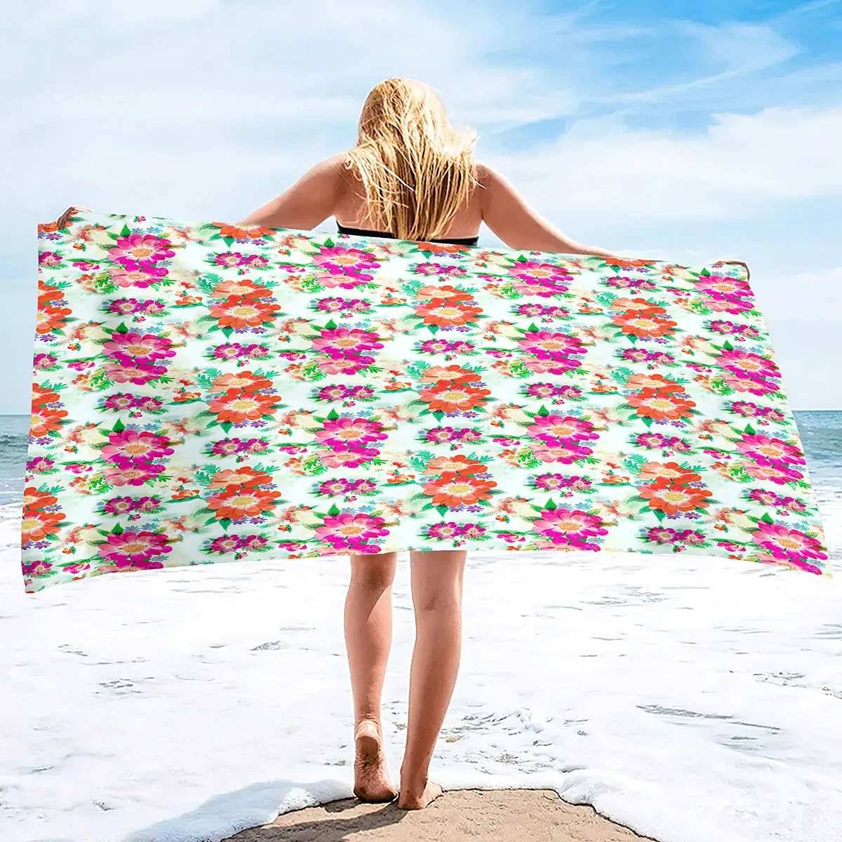 Пляжное полотенце из микрофибры с цветочным рисунком в стиле бохо, без песка, Тонкое, быстросохнущее, сверхабсорбирующее, Негабаритные, большие, легкие, сверхабсорбирующие полотенца Изображение 2