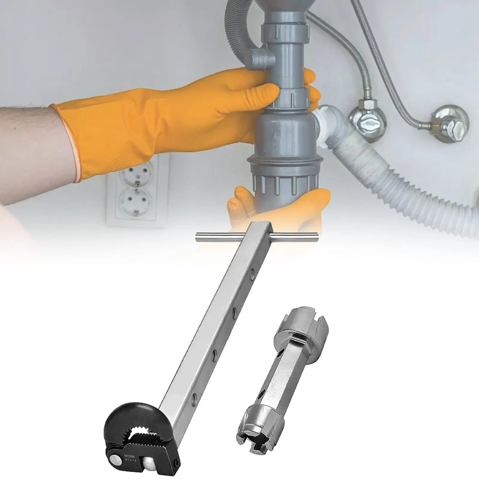 Телескопический ключ для раковины и ключ для удаления слива из ванны, прочный ключ для сантехники Изображение 2