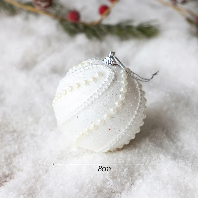 8-сантиметровое украшение для рождественского шара с золотым поролоном и жемчугом, Небьющееся подвесное украшение для рождественской елки Изображение 3