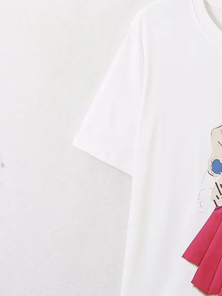 Dave & Di England Винтажные белые модные уличные футболки с ручной росписью для девочек, женские футболки с круглым вырезом и мультяшным рисунком, повседневные для Изображение 3