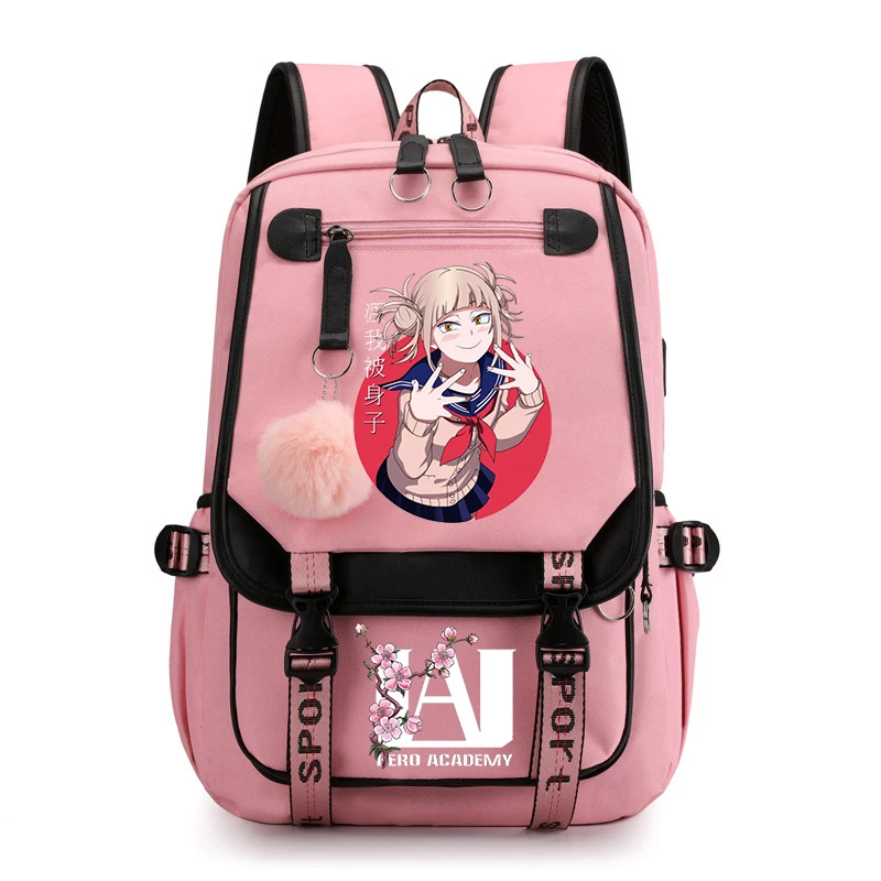 Аниме Противоугонная Usb-сумка для книг My Hero Academia Toga Himiko Kawaii Школьные сумки для подростков, дорожная сумка для студентов, холщовый рюкзак для женщин Изображение 3