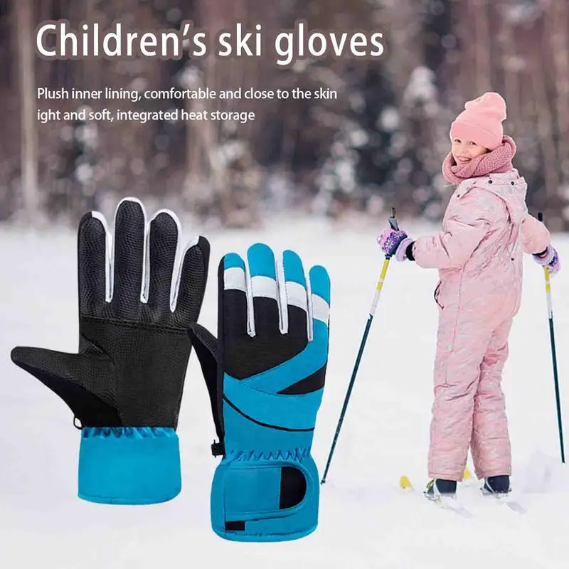Зимние перчатки для детей, Ветрозащитные Водонепроницаемые Противоскользящие варежки для малышей, перчатки для катания на лыжах и сноуборде, уличные перчатки для мальчиков Изображение 3