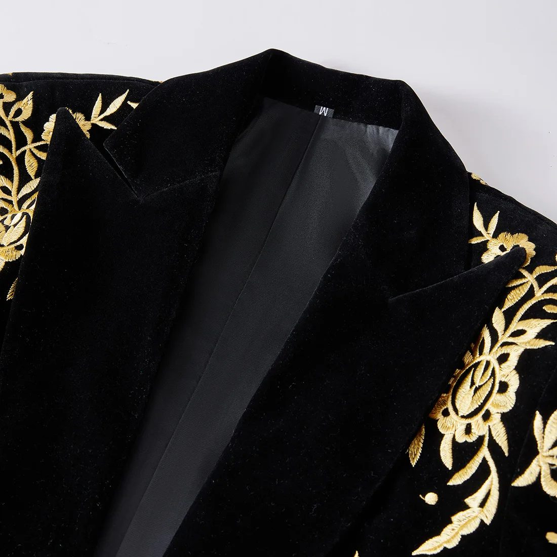 Мужской костюм с золотой цветочной вышивкой, пиджак с воротником-лацканами, бархатный приталенный свадебный смокинг, блейзер, костюм ведущего банкета Изображение 3