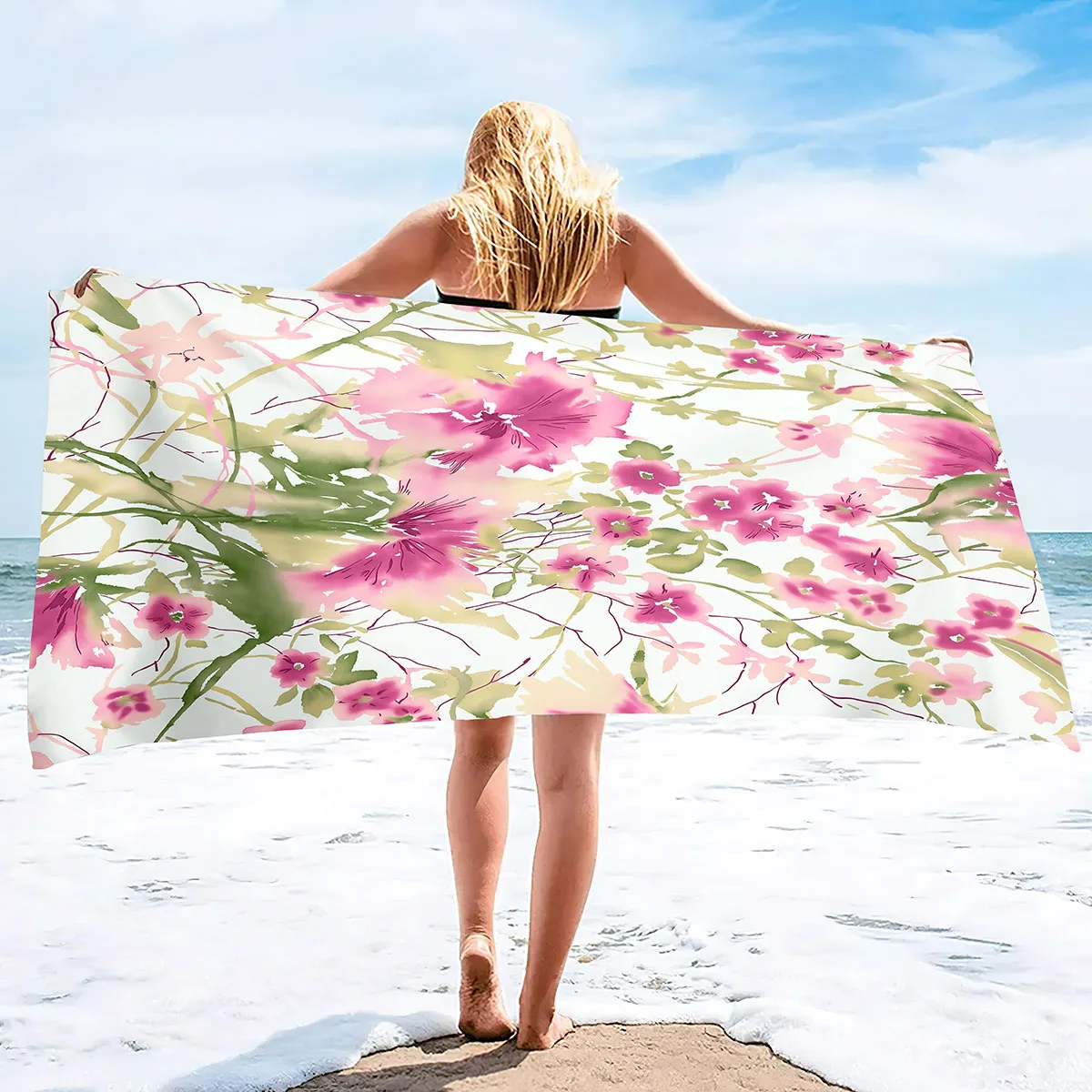 Пляжное полотенце из микрофибры с цветочным рисунком в стиле бохо, без песка, Тонкое, быстросохнущее, сверхабсорбирующее, Негабаритные, большие, легкие, сверхабсорбирующие полотенца Изображение 3