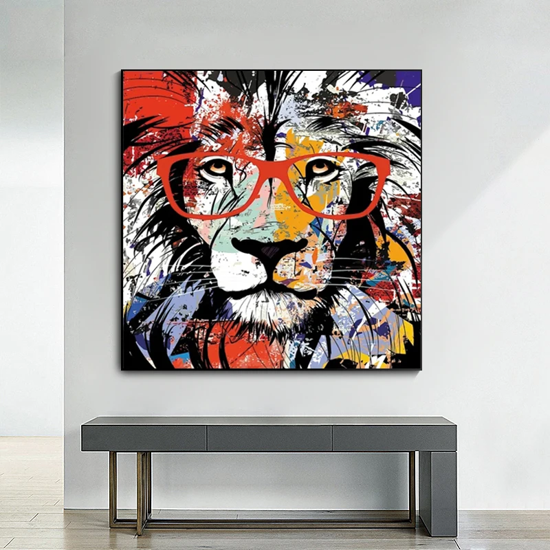 Современный лев, абстрактный поп-арт, настенный холст, красочный настенный плакат с изображением животных и картина для декора гостиной Без рамки Изображение 3