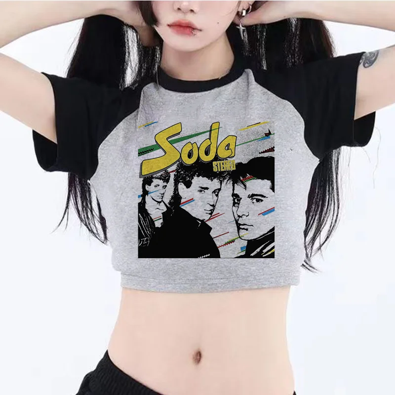 Укороченный топ Soda Stereo 90-х cyber y2k, женская эстетичная футболка для одежды в стиле кавай манга Изображение 3