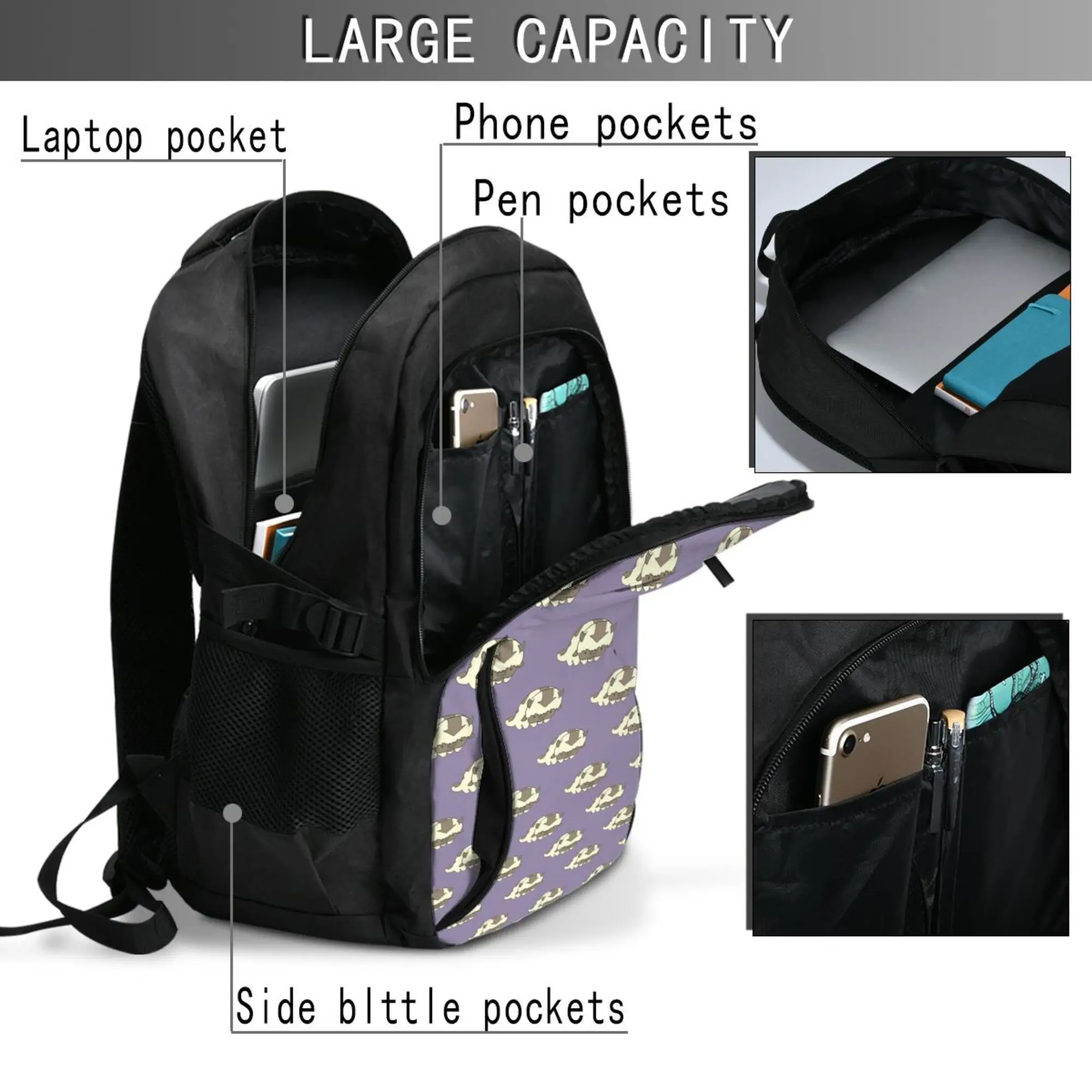 Школьный рюкзак с мультяшными животными Большой емкости для ноутбука, Модный Водонепроницаемый Регулируемый спортивный рюкзак для путешествий Изображение 3