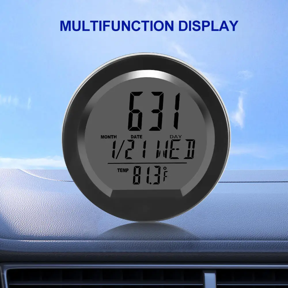 Автомобильные цифровые часы на солнечной батарее, Дата, Неделя, термометр, ЖК-световой дисплей для приборной панели, автомобильные часы, Внутренняя наклейка автомобилей Изображение 4