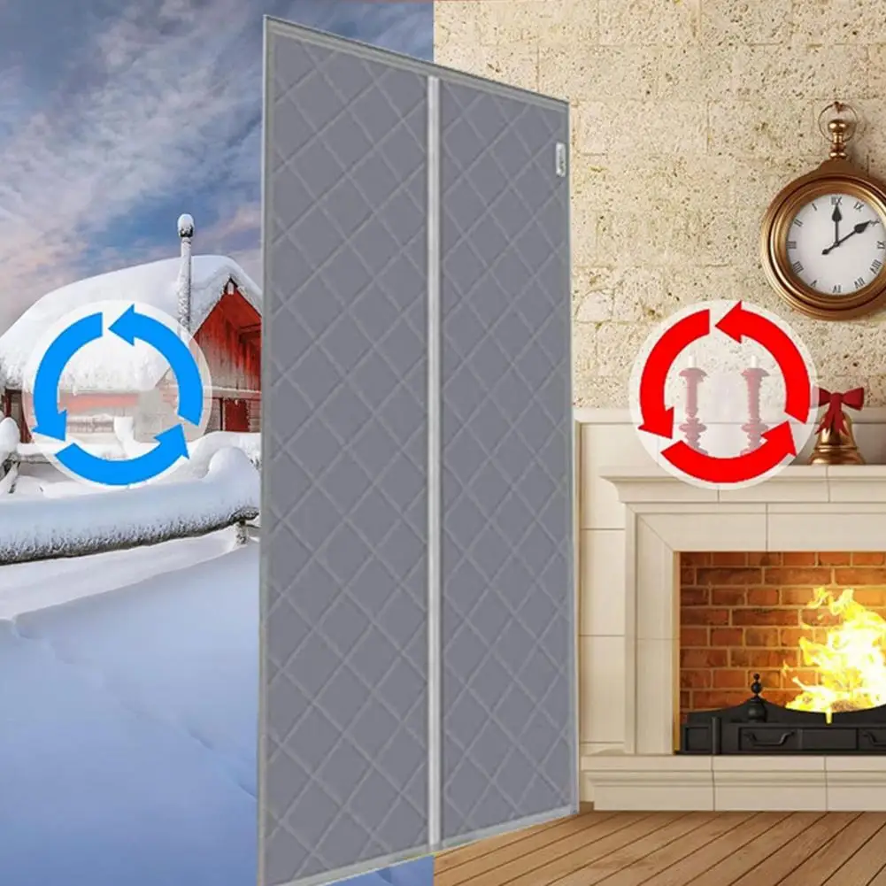 Изолированная дверная занавеска с магнитным экраном громкой связи, изолированная тепловая дверная занавеска с защитой от ветра на зиму Изображение 4