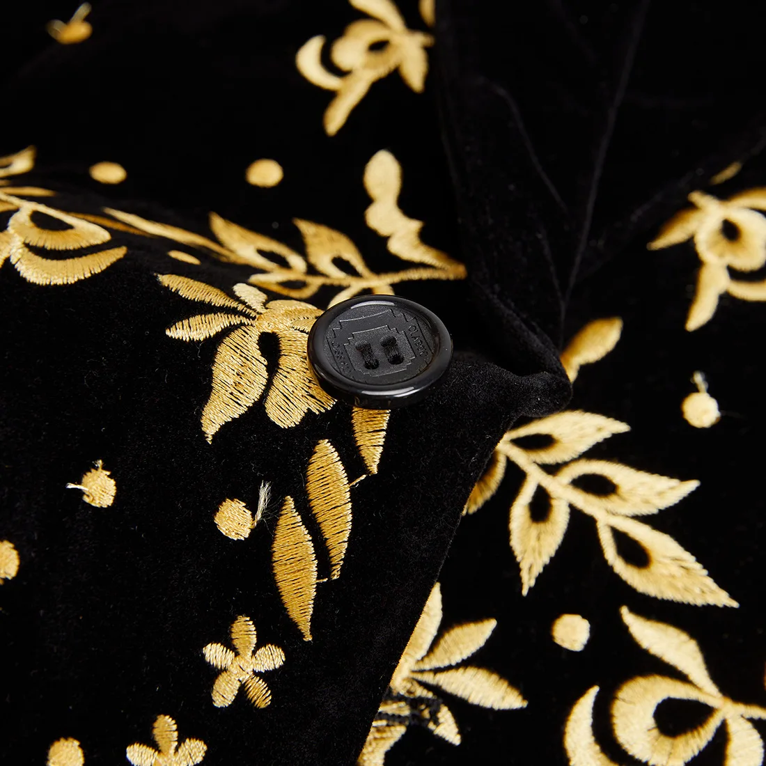 Мужской костюм с золотой цветочной вышивкой, пиджак с воротником-лацканами, бархатный приталенный свадебный смокинг, блейзер, костюм ведущего банкета Изображение 4