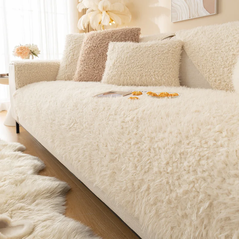 Современный модный зимний толстый противоскользящий универсальный секционный чехол для дивана, супер Мягкое длинное плюшевое полотенце для дивана, стеганый бархатный чехол для дивана Изображение 4