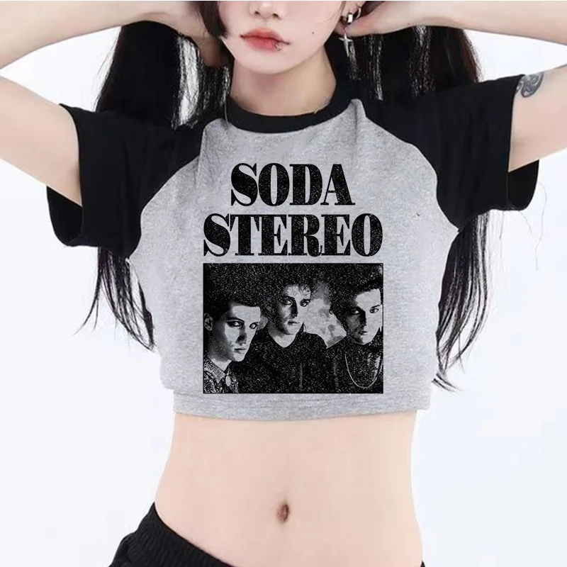 Укороченный топ Soda Stereo 90-х cyber y2k, женская эстетичная футболка для одежды в стиле кавай манга Изображение 4