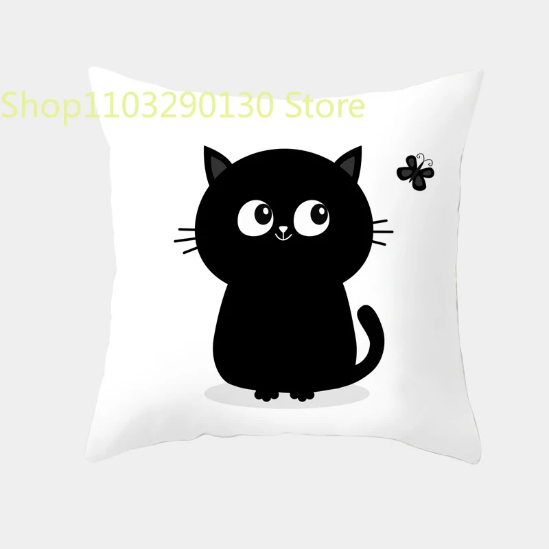 Чехол для подушки с милым мультяшным котом, креативная черно-белая наволочка с непослушным котом, домашний текстиль, декоративная наволочка для дивана Изображение 4