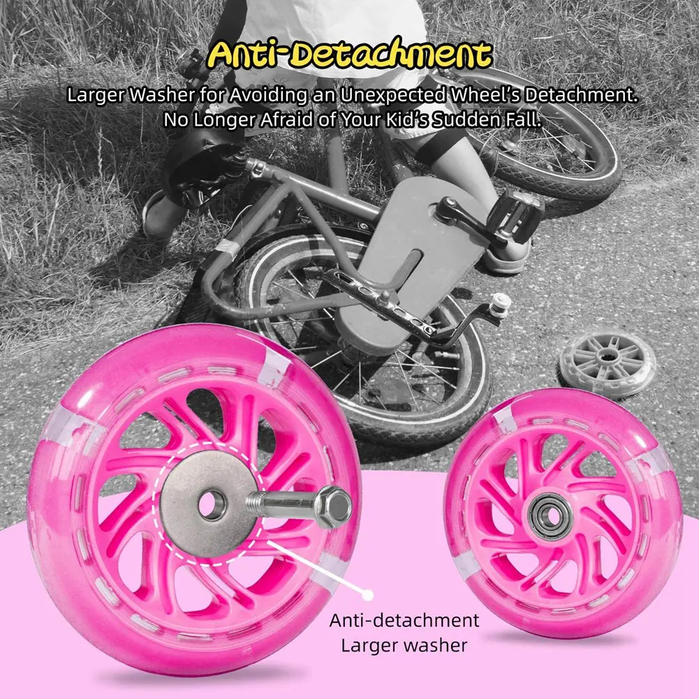Велосипедные тренировочные колеса для детского велосипеда с регулируемым стабилизатором, подходит для детского велосипеда 12, 14, 16, 18, 20 дюймов-розовый Изображение 5