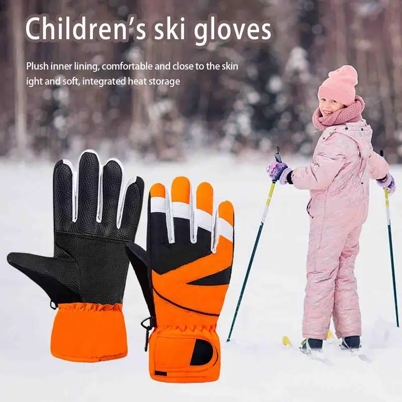 Зимние перчатки для детей, Ветрозащитные Водонепроницаемые Противоскользящие варежки для малышей, перчатки для катания на лыжах и сноуборде, уличные перчатки для мальчиков Изображение 5
