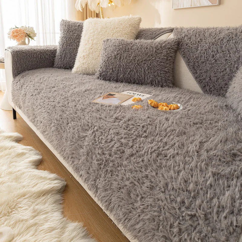 Современный модный зимний толстый противоскользящий универсальный секционный чехол для дивана, супер Мягкое длинное плюшевое полотенце для дивана, стеганый бархатный чехол для дивана Изображение 5