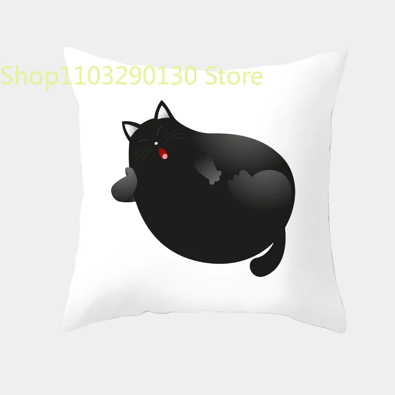 Чехол для подушки с милым мультяшным котом, креативная черно-белая наволочка с непослушным котом, домашний текстиль, декоративная наволочка для дивана Изображение 5